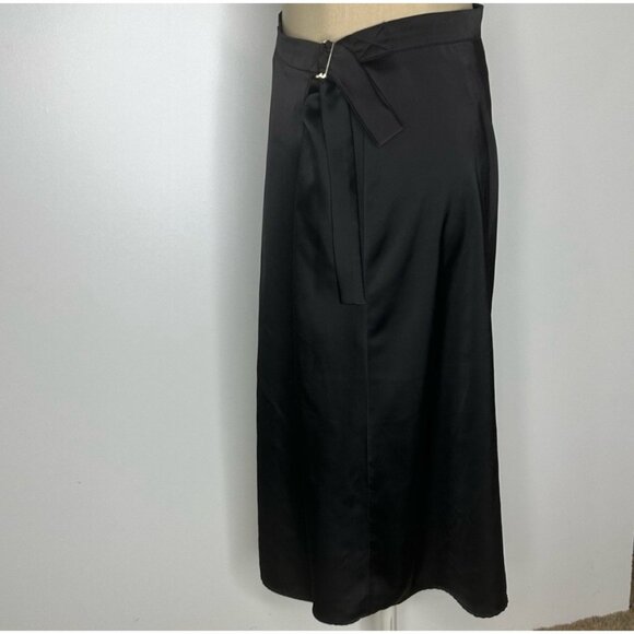 h&m women's solid black satin wrap midi skirt 8 Medium - Picture 3 of 7